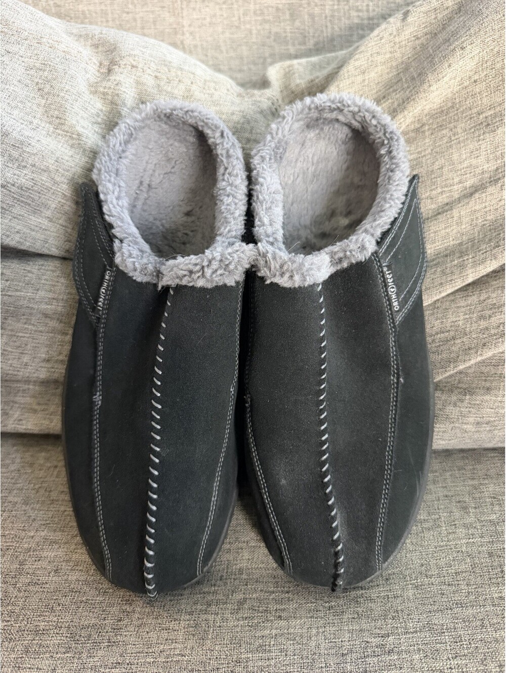 Orthofeet Asheville Mens Size 10 Wide Black Suede Orthopedic Clog Slippers